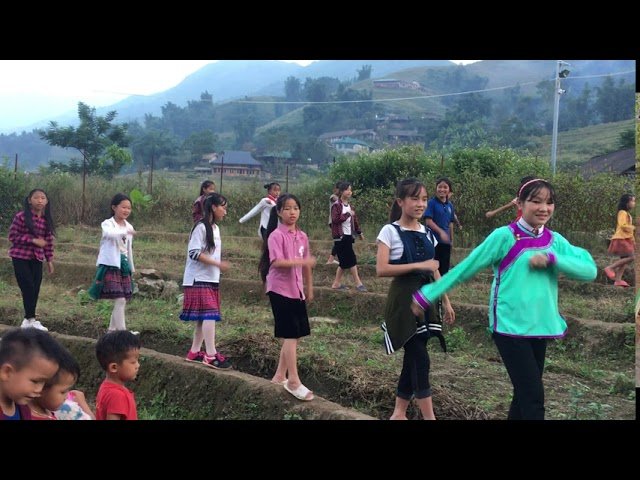 Tan chảy với các em nhỏ Hmong nhảy múa cực duyên dáng trên bờ ruộng