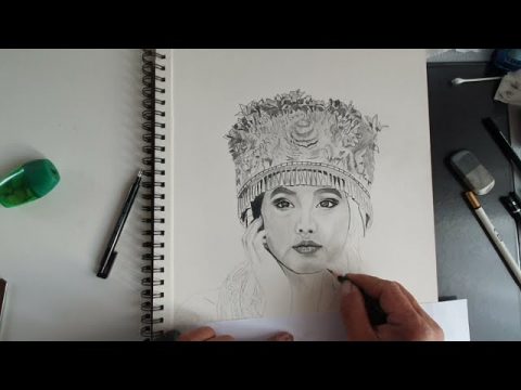 Beautifuf Hmong girl chinese drawing-Vang Hugues-Kos Duab