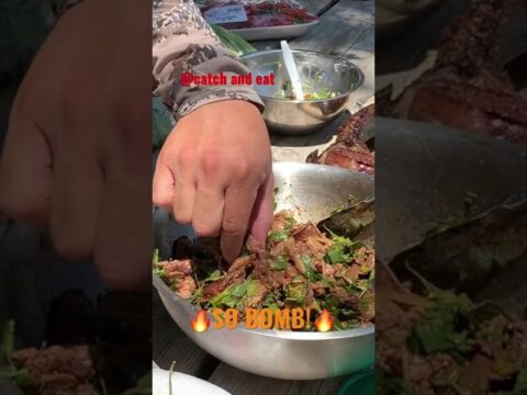 Rare meat salad at hmong hunting camp #shorts