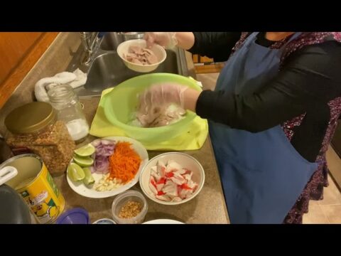Hmong dish: glass noodles salad/peev choj xyaw meat loaf