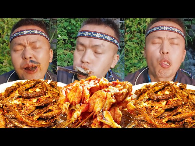 【ASMR MUKBANG】Hmong Food Collection,Deep-fried loach, healthy fish, charcoal grilled bullfrog