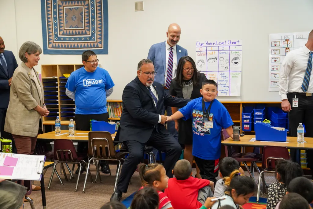 U.S. Secretary of Education Miguel Cardona espouses importance of multilingual education at Hmong dual-immersion school in St. Paul