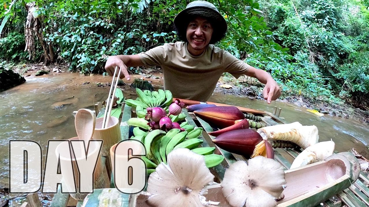 ใช้ชีวิตในป่า 7 วัน 7 คืน  Ep.6  อาหารป่าเต็มโต๊ะ การสร้างอุปกรณ์จากไม้ไผ่ แช่น้ำธรรมชาติ [ โจโฉ ]