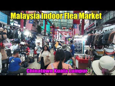 CHINATOWN in Lumpur, Malaysia. Indoor Flea Market. Southeast Asia travel film 2024