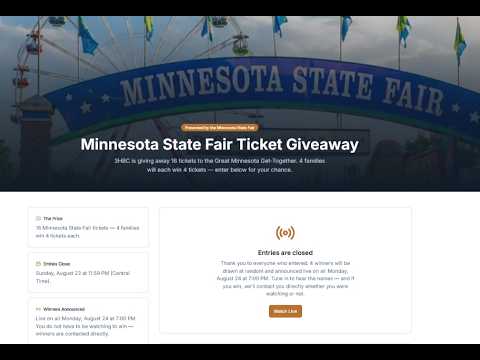 🔴LIVE DRAWING for Minnesota State Fair Ticket Giveaway